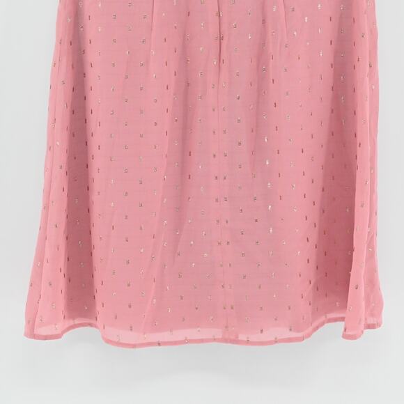 EXPRESS Dress Sz M Pink Gold Metallic Clip Dot Puff Sleeve Coquette Ballet Retro - Picture 7 of 12